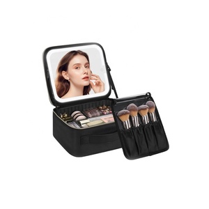 Trousse de maquillage avec miroir LED, trousse de maquillage de voyage pour femmes, <span class=keywords><strong>organiseur</strong></span> de cosmétiques, grandes trousses de maquillage avec séparateurs ajustables - Product Image 1