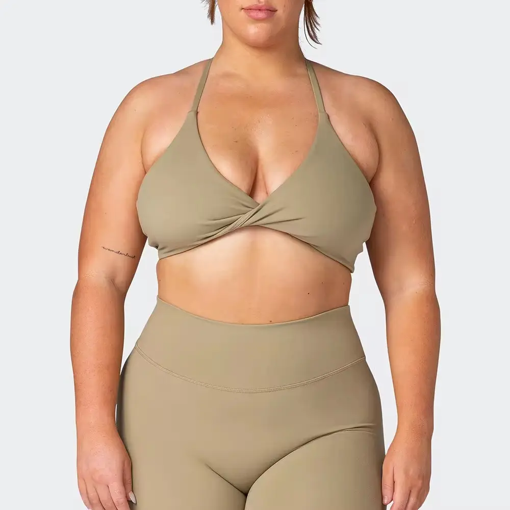 New Design Custom Logo Women Plus Size Workout Fitness Unique Twist Front Compression High Quality Sports Bra