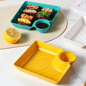 Bol de service rectangulaire en plastique pour sushi, tacos, salsa, charcuterie, en-cas, dumplings, écologique, luxueux, avec séparateurs laser - Product Image 2