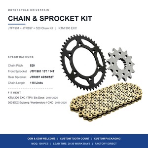 <span class=keywords><strong>Kit</strong></span> chaîne et pignon personnalisé KTM 300 EXC, pas 520, 13T 52T, avant arrière, rapport d'engrenage OEM, vente en gros, distributeur - Product Image 1