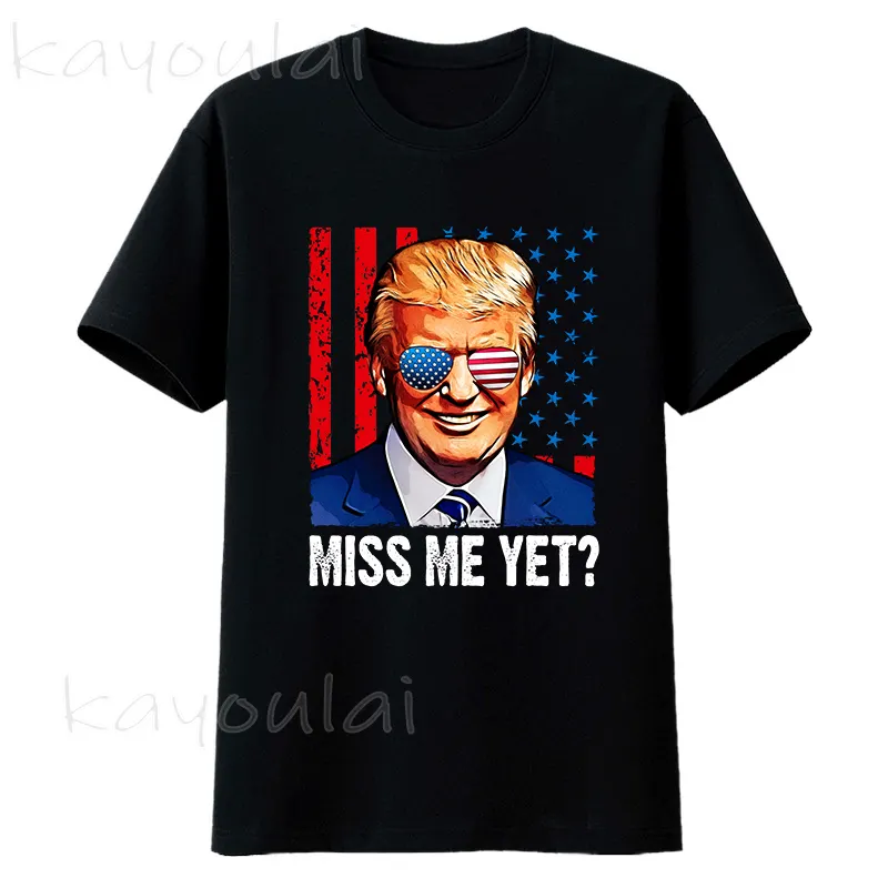 Футболка унисекс с надписью «Miss Me Yet», забавная футболка с избранным Президентом Трампом 2024, Черная Мужская футболка с изображением Трампа из 100% хлопка, женская мягкая футболка, уличная одежда