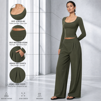 Ensemble de yoga 2 pièces personnalisé pour femme, manches longues, taille haute, respirant, coupe ajustée, tendance automne, vêtements de sport athleisure