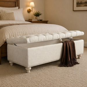 <span class=keywords><strong>Banc</strong></span> ottoman moderne rembourré en lin avec rangement, touffeté, pour bout de lit, chambre et entrée - Product Image 4