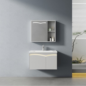 Meuble <span class=keywords><strong>de</strong></span> salle <span class=keywords><strong>de</strong></span> bain mural monobloc moulé, étanche, avec charnières en acier inoxydable, miroir et lavabo, idéal pour hôtels - Vente chaude - Product Image 2