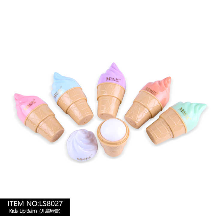 Custom Lip Balm Makeup Supplier Fast Dry Cute Plants Moist Ball Shape Organic Fruit Ice Cream Lip Balm