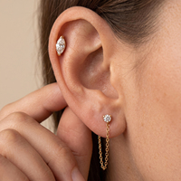 CLIORO Juego de Pendientes Hipoalergénicos Delicados para Mujer: Pendientes de Tuerca con Circonita Cúbica de Corte Marquesa para Doble Perforación y Pendientes Colgantes de Cadena con Circonita Cúbica Redonda