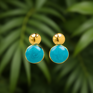 Boucles d'oreilles pendantes tendance en acier inoxydable 316L plaqué or PVD, émail bleu durable et résistant - Product Image 3