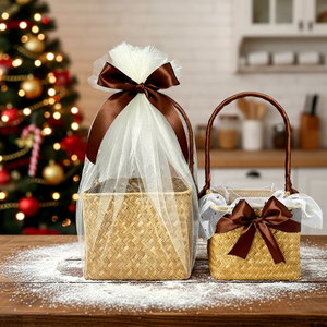 Cesta de Mimbre Tejida a Mano con Lazo <span class=keywords><strong>para</strong></span> Regalos, Ideal <span class=keywords><strong>para</strong></span> Floristerías, Jardines de Infancia, <span class=keywords><strong>Bodas</strong></span> y Cumpleaños - Product Image 4