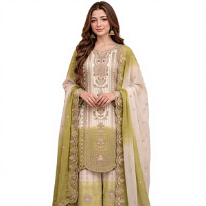 Salwar Kameez traditionnel pour femmes avec broderie dorée, longueur au sol, en rayonne, tenue de mariage, robe ethnique Inde Pakistan - Product Image 1