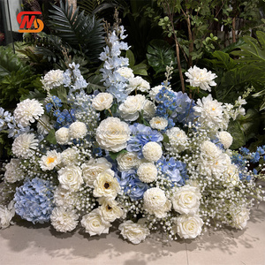 Camino de Mesa Decorativo de Flores de Seda Azul Claro y Blanco para Bodas, Eventos, Fondo de Pasillo - Product Image 3