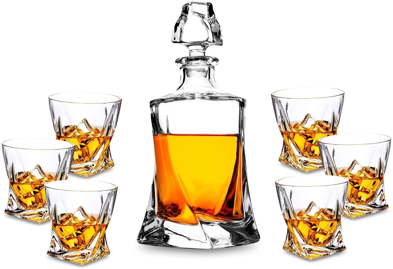 Premium Crystal Whiskey Decanter Set Hand Made Liquor Decanter with 6 Old Fashioned Glasses