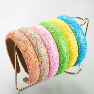 2023 New Giá Rẻ Sequin Vàng Màu Xanh Màu Xanh Lá Cây Màu Hồng Hairbands Cho Phụ Nữ Cô Gái Miếng Bọt Biển Headband Bán Buôn