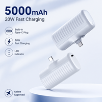 Batterie externe mini 5000 mAh avec prise Type-C intégrée, charge rapide 20W, affichage LED, pour téléphone