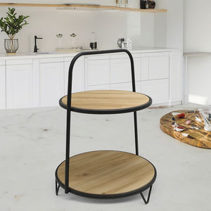 Plateau à 2 niveaux en bois à cadre métallique pour décoration <span class=keywords><strong>de</strong></span> gâteau <span class=keywords><strong>de</strong></span> mariage <span class=keywords><strong>Tour</strong></span> <span class=keywords><strong>de</strong></span> présentation ronde et noire pour dessert et fruits - Product Image 5