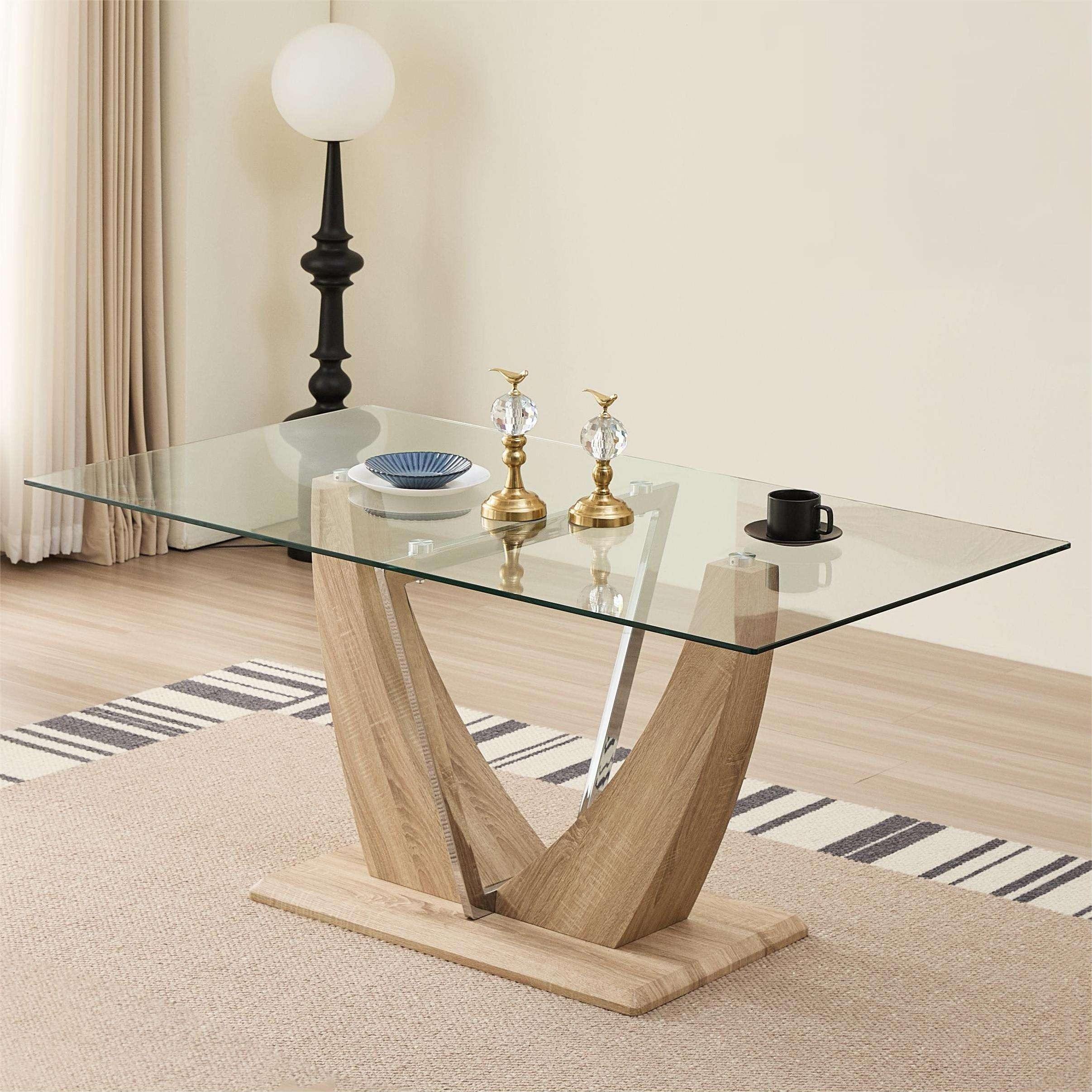 Contemporary Cheap Simple Design Luxury Modern MDF Legs High Gloss Glass  Top Dinning Table Set Glass Dining Room Furniture