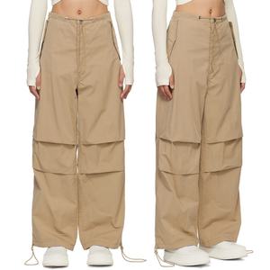 กางเกงขายาวทรงตรงจีบพลีทเอวสูงสำหรับผู้หญิง สีกากี ขากว้าง ผ้าฝ้ายทวิล - Product Image 6