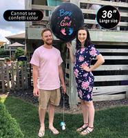 Ballons Confettis Révélation de Sexe 36 pouces Noir Garçon ou Fille avec Confettis Bleus et Roses pour Idée de Fête de Révélation de Sexe de Bébé