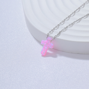 Collar cruzado de ópalo sintético para mujer, auténtica Plata de Ley 925, Piedra Rosa Gril Dating - Product Image 5