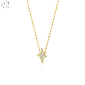 Collar de Cadena Fina con Colgante de Estrella Cuadrilátera, Joyería Fina de Oro Sólido de 18K con Diamante Natural Real, Regalo de Fiesta para Mujer - Product Image 5