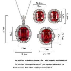 Hot Selling Eco-friendly Copper 12*16/10*12MM Red Zircon Square Necklace <b>Earrings</b> Ring Jewelry Sets for Wedding Bridal Party - Product Image 2