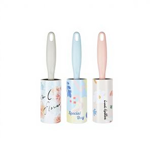 ลูกกลิ้งกำจัดฝุ่นแบบใช้มือ ขนาด 21 ซม. ลายดอกไม้ ทำจาก PVC พร้อมด้ามจับกลม ลูกกลิ้งซิลิโคนขนาดเล็กสำหรับทำความสะอาดอย่างมีประสิทธิภาพ - Product Image 1