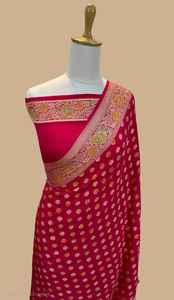 Sari Tradicional Banarasi de Chifón Puro Premium, con Trabajo Zari Moderno, Blusa sin Coser, para Fiestas, Protección Solar - Product Image 3