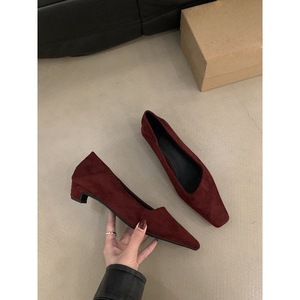 Women French Style Commuter Professional <strong>Red</strong> Mid Heel <strong>Shoes</strong> 2026 New Autumn <strong>Suede</strong> Square Toe Chunky Heel Low Heel Office Pumps - Product Image 2