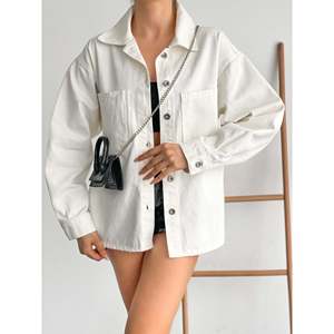 Chaqueta Camisera Vaquera Vintage Oversize para Mujer, Abrigo Casual Marrón de Algodón con Botones Delanteros - Product Image 4