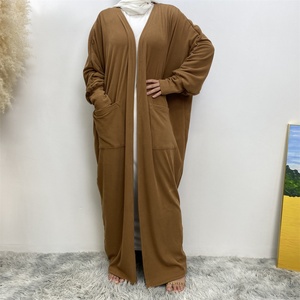 1997#B Fall Winter Warm Coat <b>Thick</b> Polyester Muslim Women Batwing Sleeves With Front Pockets New Kaftan Ladies <b>Cardigan</b> Abaya - Product Image 3