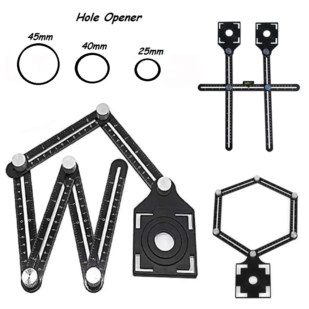 Grosir penggaris protractor dapat diatur lubang lantai Locator Woodworking Universal Puncher ubin alat 6-sisi Multi sudut mengukur