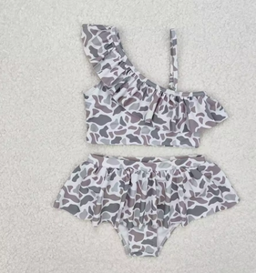 Trajes de Baño Longlv de Verano para Niñas, Familiares, Casuales, con Estampado de Camuflaje Gris, Transpirables, Ecológicos, de Poliéster/Nailon - Product Image 2