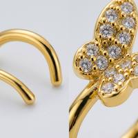 Anneau de nez en laiton sans perçage, plaqué or 18 carats, avec zircone cubique, motif papillon, à clipser, vente en gros