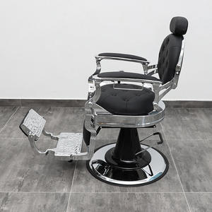 Modern Stainless Steel Barber Chair with Adjustable Height and Footrest <b>Black</b> Faux Leather Seat Commercial Salon Furniture - Product Image 4