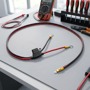 Faisceau de câblage haute intensité rouge et noir personnalisé avec porte-fusible en ligne et borne annulaire pour connexion d'alimentation automobile et batterie - Product Image 5