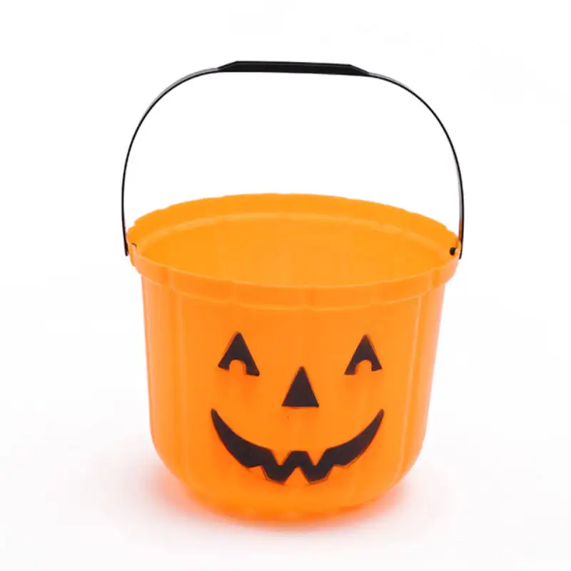 Cubo de mango de plástico de calabaza de caramelo de truco de Halloween multicolor portátil de alta calidad para niños