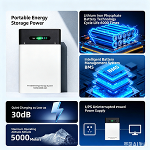 2.096kWh Portable <b>Energy</b> <b>Storage</b> <b>System</b> 1000W 220V UPS Emergency Power for Home Outdoor Camping 2.096 KWh Capacity Provides Ampl - Product Image 4
