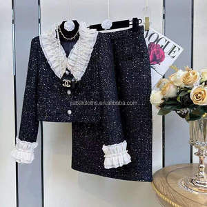 Traje <span class=keywords><strong>de</strong></span> tweed a cuadros <span class=keywords><strong>de</strong></span> dos piezas para <span class=keywords><strong>mujer</strong></span>, <span class=keywords><strong>chaqueta</strong></span> <span class=keywords><strong>de</strong></span> manga larga <span class=keywords><strong>con</strong></span> <span class=keywords><strong>falda</strong></span>, conjunto <span class=keywords><strong>de</strong></span> <span class=keywords><strong>Chaqueta</strong></span> corta y <span class=keywords><strong>falda</strong></span> <span class=keywords><strong>de</strong></span> moda <span class=keywords><strong>de</strong></span> invierno - Product Image 3