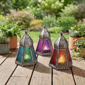 Wholesale Mini Black Moroccan Colorful Glass Metal Handmade Lanterns <b>Table</b> Top & Hanging Decorations for Christmas - Product Image 1