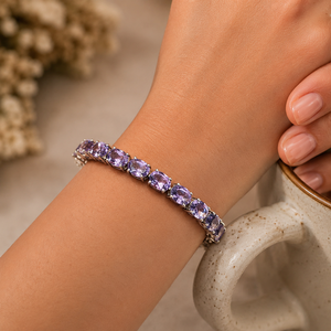 925 Sterling Silver Rhodium Plated <b>Amethyst</b> Tennis <b>Bracelet</b> for Women - Product Image 1