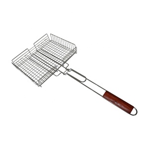 Accessoires pour barbecue, panier de barbecue en acier inoxydable avec poignée en bois pour barbecue au charbon de bois en plein air - Durable - Product Image 1
