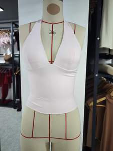 Halterneck Tank Top V Shape Workout Fitness Gym Nylon <strong>Spandex</strong> Padded Breathable Invisible Scrunch Shorts Custom Sets - Product Image 6