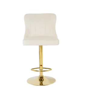 Taburete de Bar Moderno de Terciopelo con Respaldo Acolchado de Canales Verticales, Base de Metal Dorado, Silla Giratoria Ajustable para Hogar y Restaurante - Product Image 2