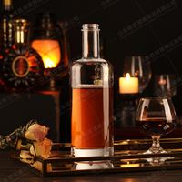 Grande bouteille en forme de cylindre en verre vodka whisky brandy bouteille de liqueur faisant la machine bouteille de vin vide personnalisée avec liège