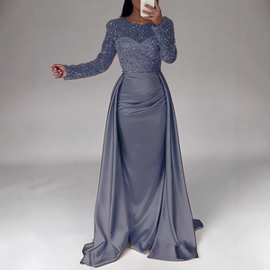 Elegante Vestido de Noche con Lentejuelas y Manga Larga, Escote Corazón, Cintura Natural, Cierre Frontal con Cremallera, Vestido de Novia - Product Image 5