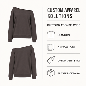 Women's Asymmetric <b>Off</b> <b>Shoulder</b> Sweatshirt <b>Long</b> <b>Sleeve</b> Ribbed Cuffs Solid Cocoa Brown Pullover <b>Top</b> - Product Image 4