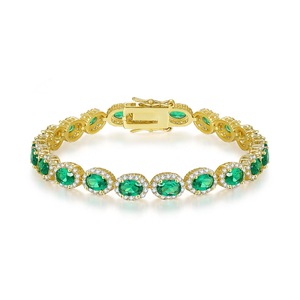 Pulsera china de alta calidad chapada en oro de 14 quilates para mujer, pulsera de tenis Esmeralda con eslabones de cadena - Product Image 2