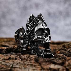 Fashion Jewelry Retro Simple Luxury Hip Hop <b>Men</b> <b>Black</b> <b>Rings</b> Vintage Skeleton Punk Skull <b>Rings</b> Stainless Steel - Product Image 3