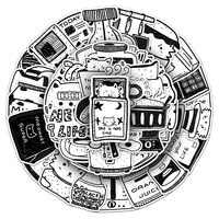 50 Pegatinas de Dibujo a Mano en Blanco y Negro, Estilo Simple, Resistentes al Agua, para Cuadernos, Diarios, Fundas de Teléfono, Venta Directa de Fábrica