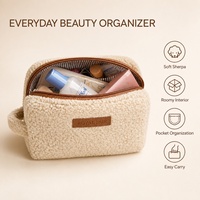 Sac cosmétique en laine d'agneau personnalisé Royal Fair avec logo, sac de maquillage portable, doux, grande capacité, fermeture éclair, pour les voyages et le rangement