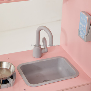 Cuisine de jeu en bois de luxe pour enfants avec réfrigérateur, micro-ondes, cuisinière et évier de style vintage, ensemble de cuisine d'imitation haut de gamme - Product Image 3